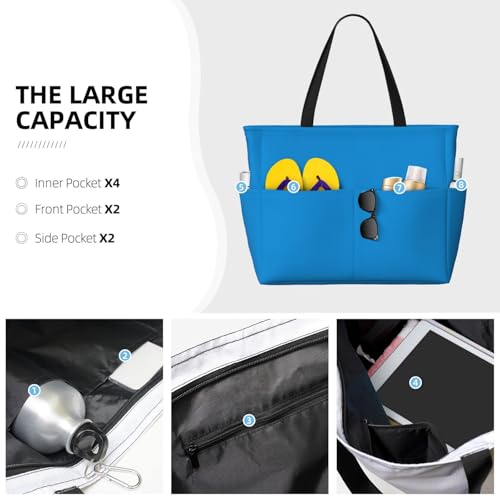 Large Capacity Beach Bag - print Waterproof Travel Bag Solid color blue Multi-Pocket Tote for Vacation Gym Women3