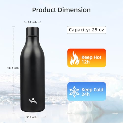 Image of Konokyo 25 oz Insulated Stainless Steel Metal Water Bottle with Strap | BPA-free, leak-proof, dishwasher-safe reusable bottle with strap for gym, school, hiking, outdoor travel & hydration