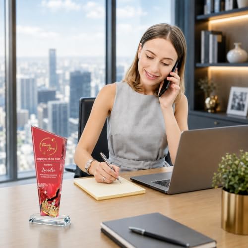Image of Custom Crystal Trophy Award Personalized Plaque Award with Text Logo Photo Awards Trophies for Employee Recognition Team Graduation Personalized Office Gifts for Boss Coworker Teacher