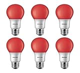 Philips LED A19 Color Light Bulb: 8-Watt (60-Watt Equivalent), E26 Base, Non-Dimmable, Red, 6-Pack