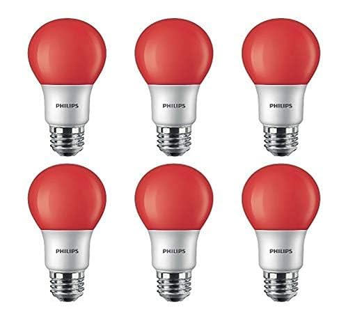 LED  A19 Party Bulbs: 8-Watt (60-Watt Equivalent), E26 Medium Screw Base, Red Light, 6-Pack - Philips 463216