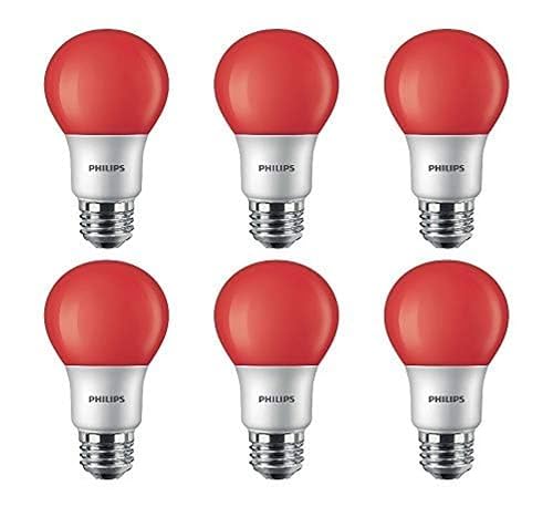 Philips LED 463216 A19 Party Bulbs: 8-Watt (60-Watt Equivalent), E26 Medium Screw Base, Red Light, 6-Pack - image 1