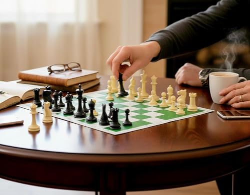 Image of 18 inch Vinyl Chess Set, Foldable Tournament Style Chess Board for Kids & Adults, Durable Vinyl Mat Chessboard, Portable Chess Board, Beginners & Professionals, Classic Board Game