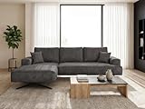 GRAINGOLD Leto Ecksofa 260x165 cm, L-Form Sofa, Ecksofa für Wohnzimmer, Velours-Stoff, 3-Sitzer Eckcouch, Modernes Design (Anthrazit, Links)