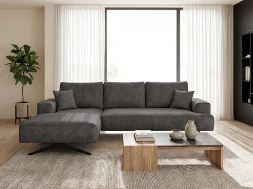 GRAINGOLD Leto Ecksofa 260x165 cm, L-Form Sofa, Ecksofa für Wohnzimmer, Velours-Stoff, 3-Sitzer Eckcouch, Modernes Design (Anthrazit, Links)