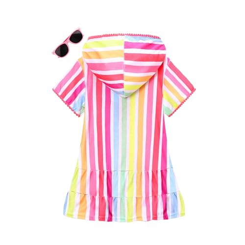 LUCKYGAL Pink Striped Girls Swimsuit Cover Up Kids Swim Coverup Terry Zip-Up Beach Pool Clothes,3t 4t2