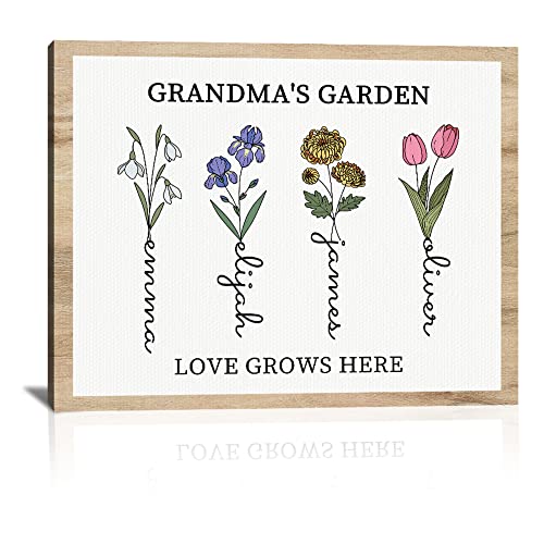 Bohva Mothers Day Christmas Birthday Gifts For Mom, Customized Birth Month Flower Grandmas Garden, Custom Canvas With Name Wall Art Mothers Day Gifts From Husband Grandma Gift From Grandchildren