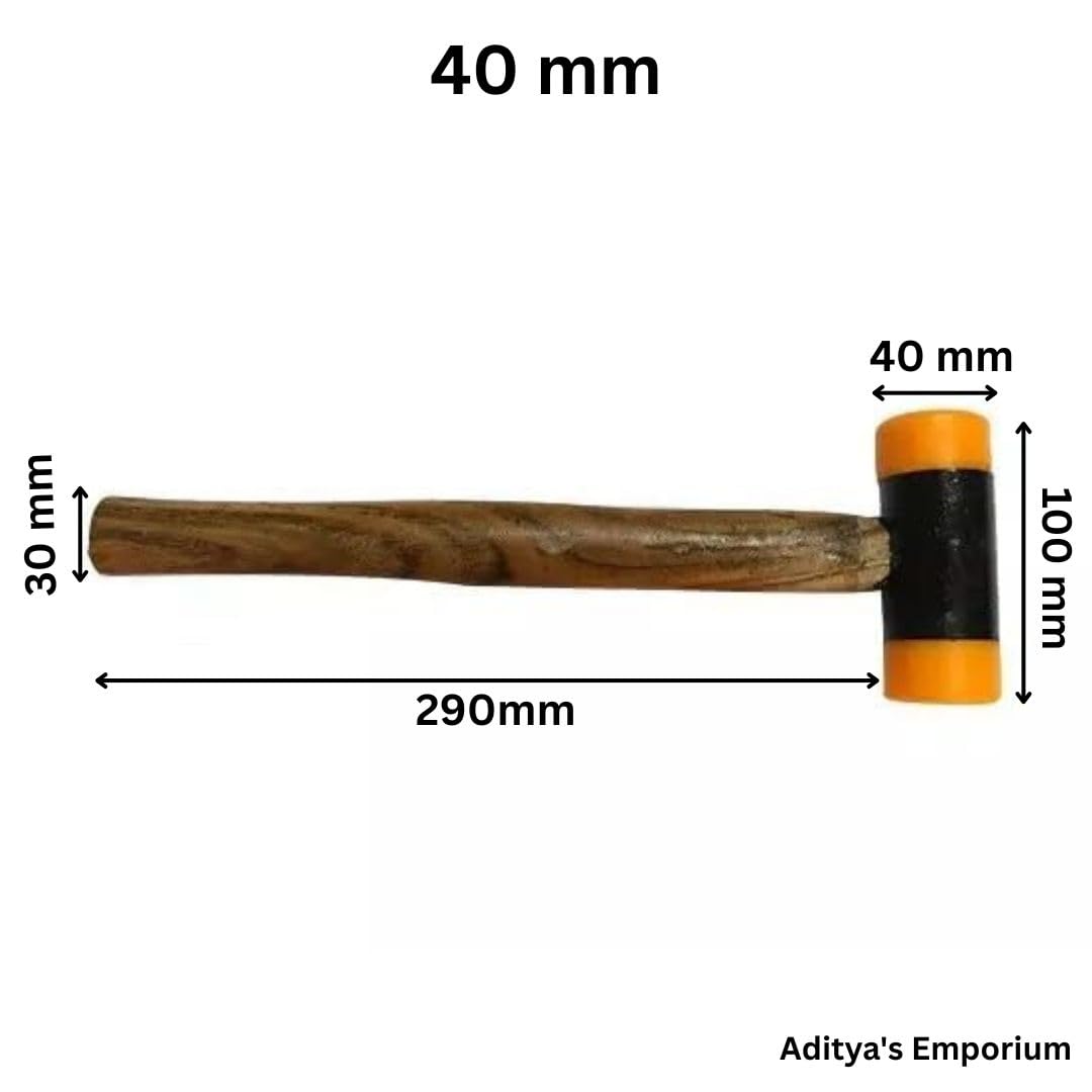Plastic Mallet 40 mm with Wooden Handle | Replaceable Head | Ebonite Plastic Hammer for Workshop, DIY & Industrial Use (40 MM)