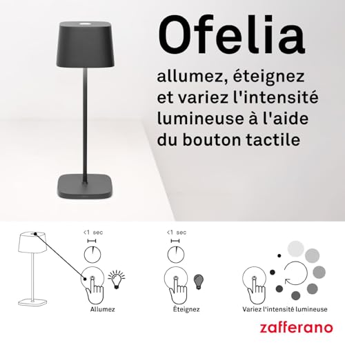 Zafferano-Lampe-Ofelia-Lampe-de-Table-Rechargeable-et-Sans-Fil-avec-Controle-Tactile-Utilisable-egalement-comme-Lampe-dExterieur-Dimmer-2200-3000-K-Hauteur-29-cm-Couleur-Blanc