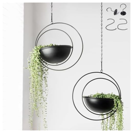 Hajia 2 Pack Moon Shaped Hanging Plant Holder with 7.5 Inch Detachable Pot, Black Metal Plant Hanger for Indoor Outdoor, Minimalist Hanging Planter for Wall Ceiling Decor.(No Plants or Drainage Holes)