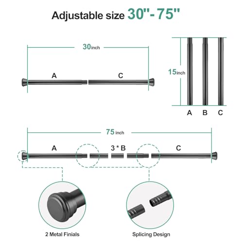 Curtain Rods No Drilling for Windows 30-75 Inch, Adjustable Curtain Rod - image 4