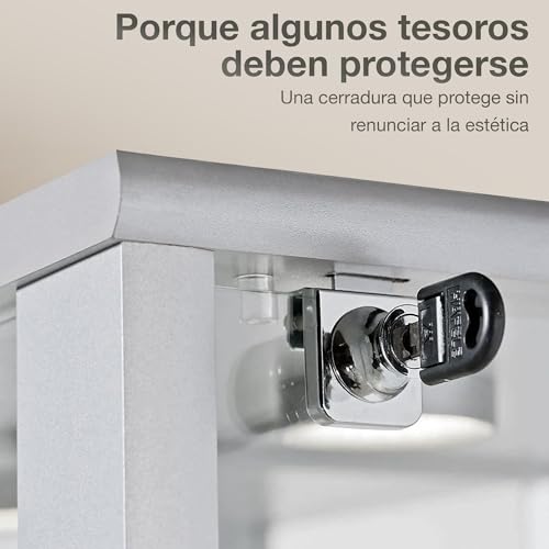 Miniatura 7 de K-Möbel Vitrina De Cristal 2 Puertas 176x67x33cm - Fabricado En Alemania - Armario Bajo Puertas Correderas Blanco Con 4 Estantes De Vidrio Ajustables, Espejo, Cerradura Y Led - Vitrina Expositora