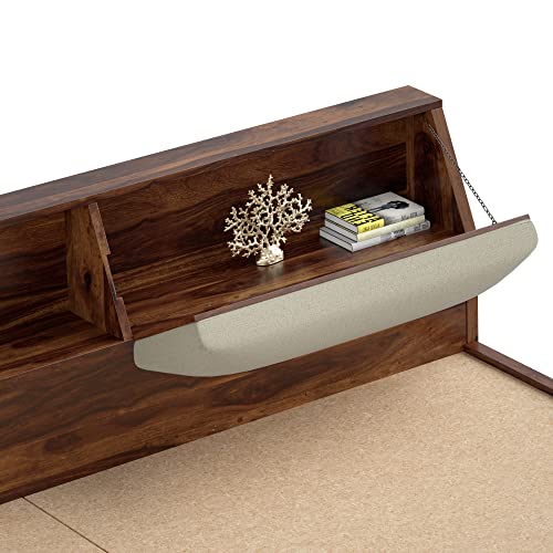 Image of Solid Wood Cazz King Size Bed with Headboard Storage | Palang Cots Wooden Double Beds for Bedroom, Living Room, Hotel and Home (Natural Finish)