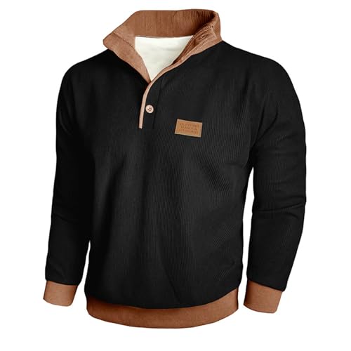 Mens Casual Corduroy Sweatshirt Long Sleeve Quarter Button Up Stand Collar Pullover Sweatshirts for Fall Winter4