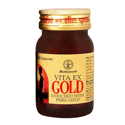Baidyanath Ayurved Vita Ex Gold - 20 Capsules I Enriched with Gold, Shudh Shilajeet, Kesar, Ashwagandha, and 15 other Natural Herbs