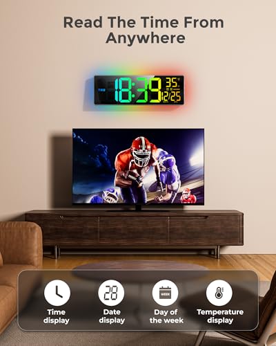 EASYERA 16.5" Large Digital Wall Clock with BT Sync, 11 RGB Lights - Image 2