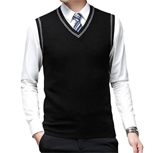 Pull en laine solide avec col en V homme noir uni taille XXL