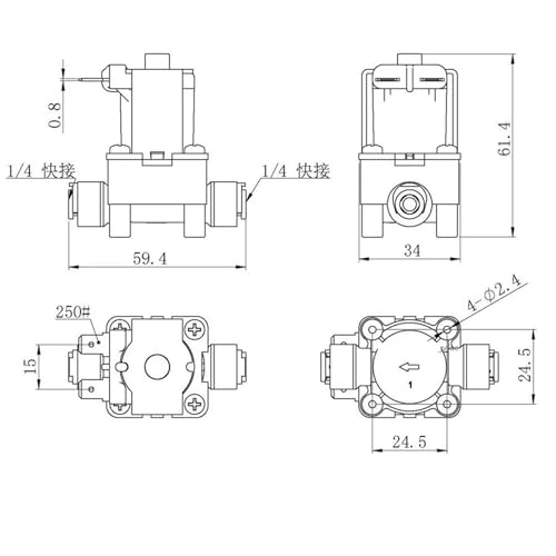 Électrovanne électrique 1/4" normalement ouverte 36V interrupteur débit eau
