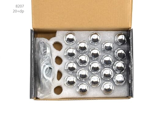 Image of Set of 20 pcs Wheel Lug Nuts M12X1.25,13 /16 inch Hex /Wrench, Total Length 1.68 inch(42.67mm), Chrome Flat Top Mag 0.75 inch, 2-PC Standard Mag Shank Closed End Chrome Lug Nuts Set with Washer