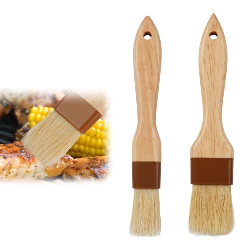 2 Pcs Backpinsel Naturborsten,Pinsel Küche,Kuchenpinsel,Kochpinsel,Grillpinsel,Mit Langem Holzgriff, Leicht Zu Reinigen, Für Butter, Eier, Aufstriche, Gebäck, Grillen (2 Stück)