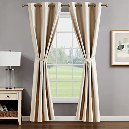 Creative Home Ideas Faux Silk Blackout Curtains - Grommet Window Curtain Panel - 2 Tie Backs - Brea Window Curtains - Bedroom, Living Room Privacy, Noise Cancelling - 38X84 Inch, Linen #TOP6