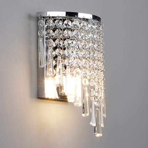 Pathson YTL006 Crystal Wall Light, Chrome Finish Wall Sconce, Modern K9 Acrylic Crystal Drops Shade Wall Lamp Bedroom Living Room Lighting thumb #2