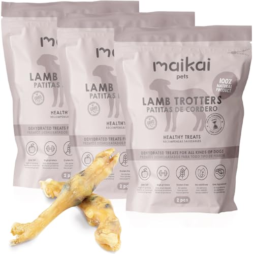 MAIKAI Patitas de Cordero Deshidratadas 3 Packs x 2 Uds - Chuches para Perros - Alternativa Natural a Huesos - Snacks para Perros - Dieta Barf - Premios Saludables