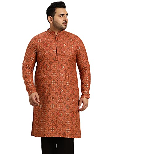 Image of SOJANYA Plus (Since 1958) Men's Cotton Linen Long Kurta | Ethnic Motif Printed for Navratri, Garba & Puja