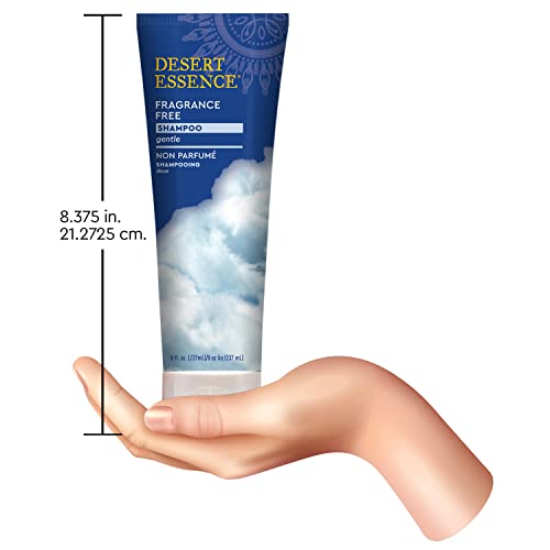 Desert Essence Organic Fragrance Free Shampoo - 8 Fl Oz - 2 Pack - Pure, Unscented - W/Aloe Vera, Jojoba Oil, Pro-Vitamin B5 - Calms, Soothes Sensitive Scalp - Nourishing, Revitalizing - No Parabens #TOP4