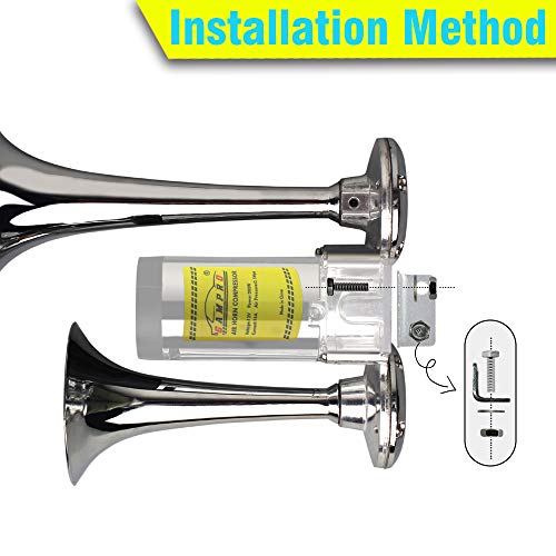 GAMPRO Air Horn 12V 135db, Chrome Zinc Dual Trumpet Air Horn with Compressor Easy Install for Any 12V Vehicles Trucks Lorrys Trains Boats Cars Vans - Thumbnail 6