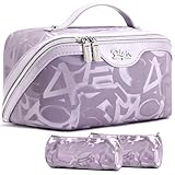 BOYATU Travel Makeup Bag for Women: Y2K Aesthetic Personalized Glossy 3 Pcs Set Cosmetic Organizer Bag - Trendy Statement Toiletry Pouch for Forward Women - Stand Out at Festivals & Trips(A-3-Purple)