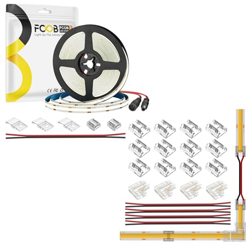 Tira LED COB 16.4FT 4000K 480 LEDs DC12V Kit Conector 8mm miniatura 1