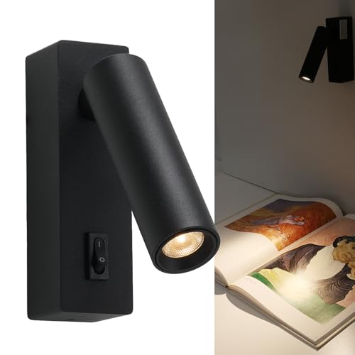 Alpinaluz Aplique de Lectura LED 2W 3000K – Luz Cálida para Dormitorio, Foco de Pared Compacto en Metal Negro, Orientable con Interruptor, Diseño Moderno y Elegante