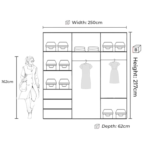 Ibaraki Modern 3 Door Stylish Sliding Mirror Wardrobe with Drawers and Hanging Rail (White) 3 Ibaraki Modern 3 Door Stylish Sliding Mirror Wardrobe with Drawers and Hanging Rail (White) - Image 3