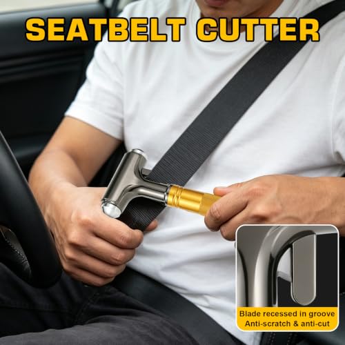 Image of Window Breaker, 3 in 1 Car Safety Hammer and Seat Belt Cutter Safety Emergency Car Escape Tool (Yellow) | Road Trip Essential and Must Haves