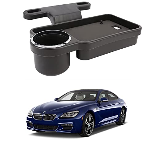 Image of Oshotto (FT-04) Foldable Car Auto Headrest Rear Back Seat Table Drink Food Cup Tray Holder Compatible with BMW 6 Series - Black