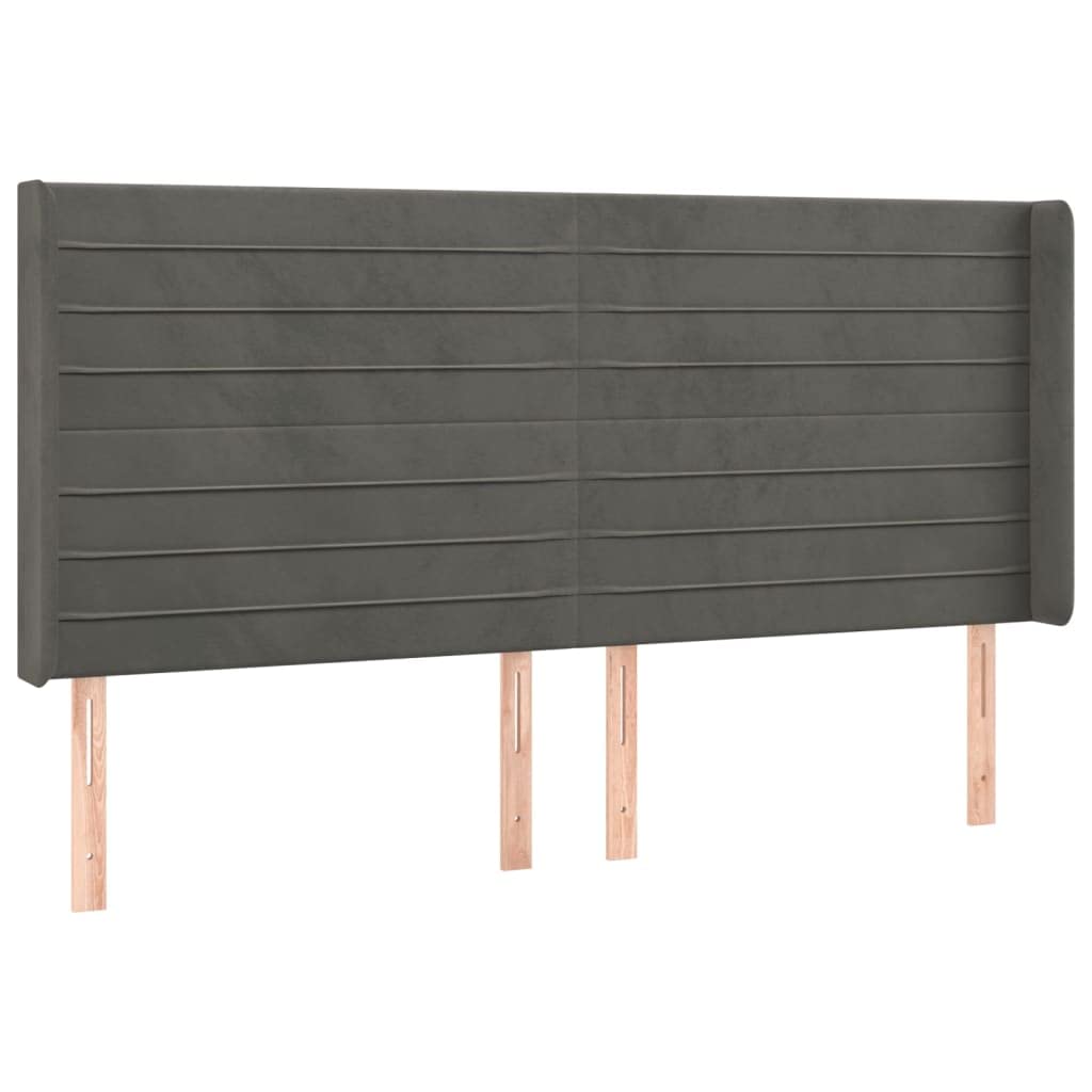 Cabecero de terciopelo con orejas, 163 x 16 x 118/128 cm, altura ajustable, gris oscuro, panel trasero para dormitorio y habitación juvenil