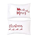 C&F Home Merry Christmas Santa Sleigh & Reindeer Cotton Blend Set of 2 Pillowcases 20' x 30' Xmas Festive Winter Holidays Home Bed Bedroom Machine Washable Pillow Case Decor Decoration 20' x 30'