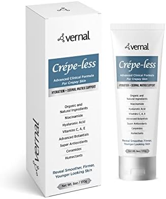 Vernal Crepe-less skin firming cream to reduce crepey arms, neck & hands. Organic tightening cream to reduce thin dry wrinkled skin. Best moisturizer to treat dry thin arms. Made in USA (6 Oz)