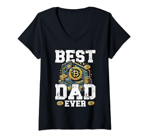 Mujer Bitcoin Best Dad Ever Crypto Lovers Moneda digital Camiseta Cuello V