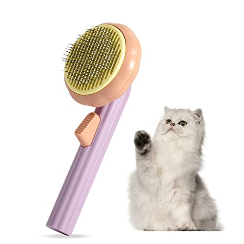LOVADA Cat Pumpkin Brush, Self Cleaning Slicker Brush for Short or Long Haired Cats, Pet Dog Hair Brush for Puppy Kitten Massage Removes Loose Undercoat, Mats, Tangled Hair Slicker Brush (Purple)