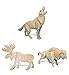 Puzzled Bundle of Wolf, Moose, & Buffalo Wooden 3D Puzzle Construction Kits, Fun Unique & Educational DIY Wild Animals Toys Assemble Model Unfinished Wood Craft Hobby Puzzles to Build & Paint - 3 Pack