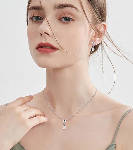 Pendientes y collar de plata 925 hipoalergénica con perlas cómodas 5