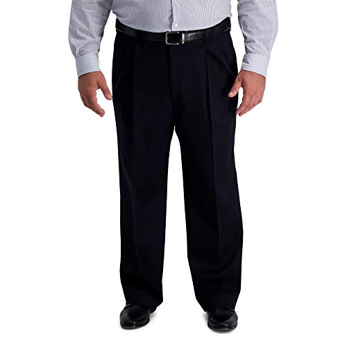 Haggar mens B&t Iron Free Premium Khaki Classic Fit Pleat Front Expandable Waist Casual Pants, Black, 48W x 29L US by Haggar - Used condition - US$21.87