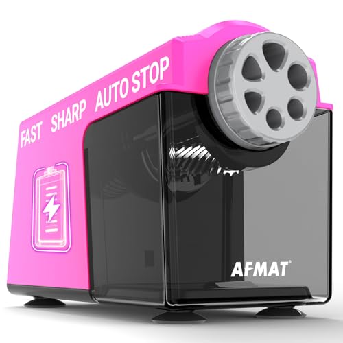 AFMAT Elektrischer Anspitzer, 6 Löcher Robust Große Automatischer Bleistiftspitzer für Dicke und Dünne Stifte 6-11mm, Desktop Aufladbar Spitzer für Büro,Klassen,Schule,Künstler,Kinder, Rosa PSD4