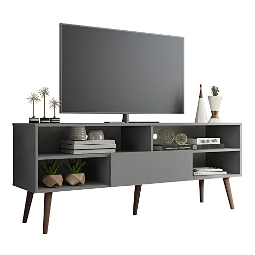 Madesa Mueble de TV Moderno, Mesa de Salón con 4 Estantes para Televisores de hasta 65 Pulgadas, 150 x 38 x 58 cm, Madera - Gris