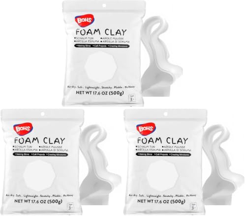 Image of BOHS White Modeling Foam Clay Lite - 500 Grams, Squishy,Soft, Air Dry -for Flower Mirror,Cosplay,Fake Bake, Slime Supplies- 1.1 Lbs (Pack of 3)