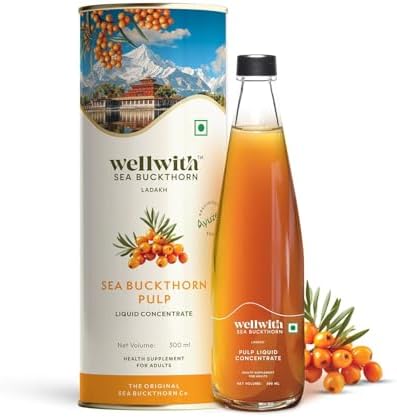 Ayuzera (Wellwith) Himalayan Sea Buckthorn Pulp Concentrate 300ml | Cold-Pressed | Makes 50 Glasses | Natural Vitamin C, Omega 3 6 7 9, Antioxidants | Immunity, Skin Glow & Gut Health Support | Herbal Juice Seabuckthorn Supplement