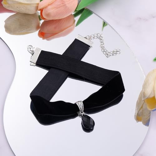 Telooco Schwarz Samt Trachtenkette Damen Halskette mit Anhänger Kropfband Breit Tropfen Choker Verstellbarer 90er Jahre Halsband für Feiertagsparty Cosplay Halloween