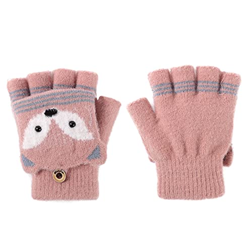 PURFUN Kids Short Knitted Half Finger Gloves with Flip Top, Winter Warm Writing Cycling Travel Mitts Gloves for 3-8 Yrs3